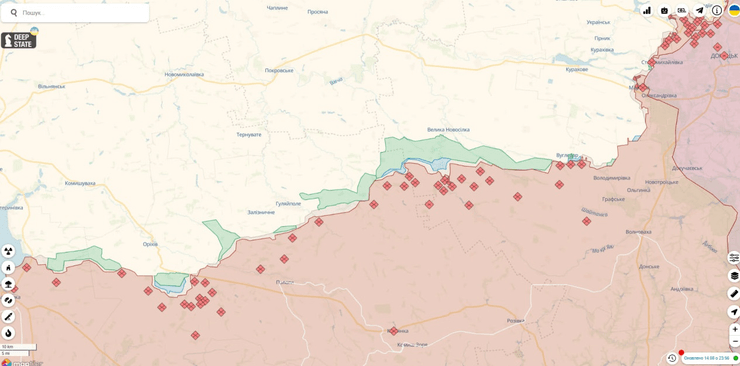 Карта боїв в районі Урожайного