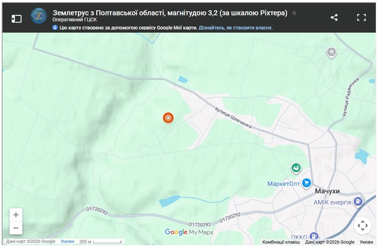 Точка землетрусу на карті