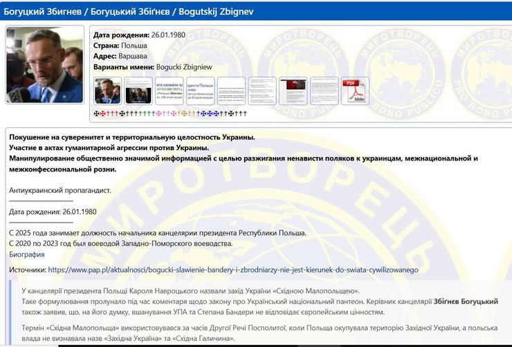 Главу канцелярії президента Польщі внесли до "Миротворця" через заяву про "Східну Малопольщу"