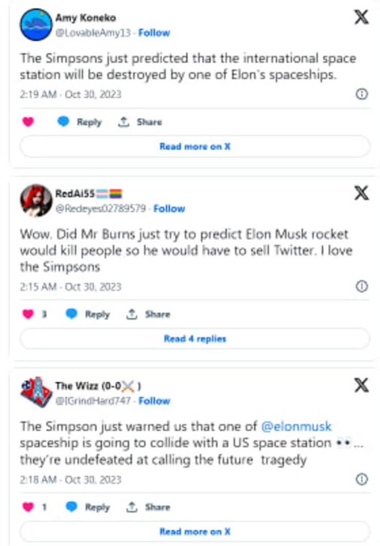 Обсуждение новой серии "Симпсонов", Симпсоны, соцсети, Х, Twitter, МКС, ракета, предсказание будущего, сценаристы Симпсонов,