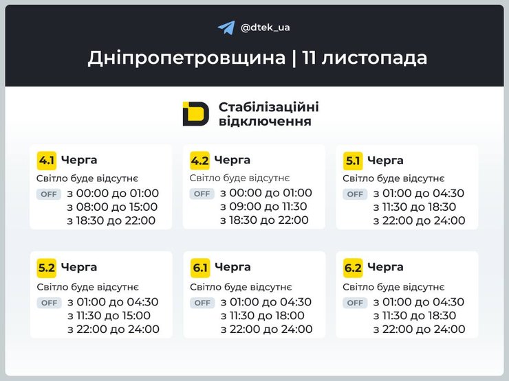 График отключения света в Днепропетровской области 11 ноября График отключения света в Днепропетровской области 11 ноября
