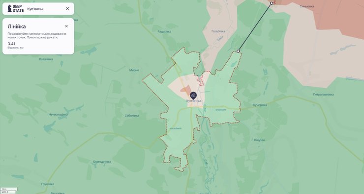 Карта фронту в Куп'янську після наступу 2 корпусу "Хартія", 24 березня 2026 року