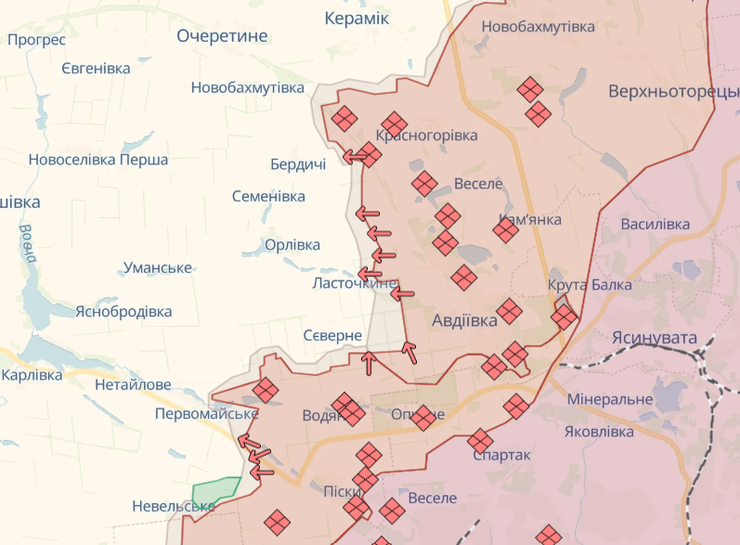 Ситуація на Авдіївському напрямку станом на 20 лютого. Фото: DeepState