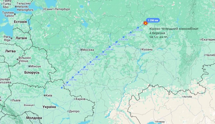 Карта с расстоянием до Кирово-Чепецкого химзавода