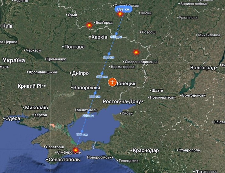 карта с покрытием РЛС "Небо-У" и с другими объектами ПВО РФ, 14 апреля