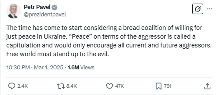 президент Чехии, Петр Павел, коалиция за мир в Украине, коалиция помощи Украине