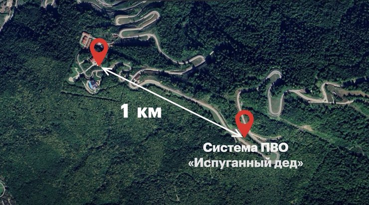 Расположение ЗРК относительно резиденции Путина "Ачипсе"