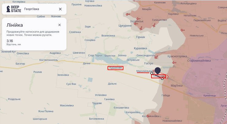 Бої на Донбасі, Курахове, Георгіївка, карта, DeepState, 19 вересня