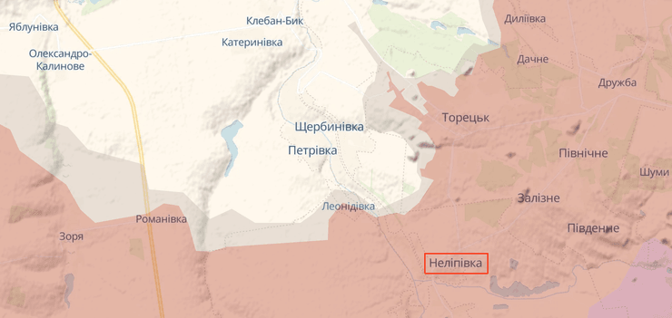 Поселок Нелиповка на карте боевых действий