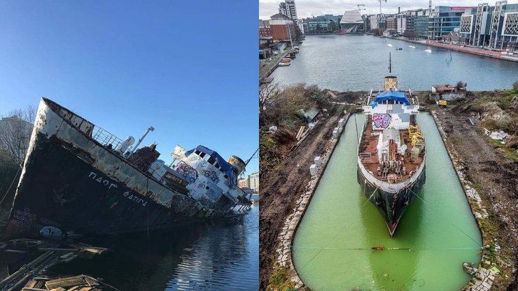 Заброшенное судно MV Naomh Eanna ship, заброшенный корабль, активисты, купили за 1 евро, хотели превратить в отель, музей