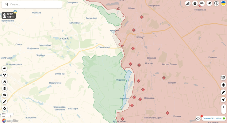 Карта боев в Бахмуте