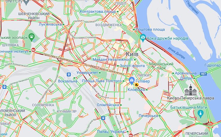 Заторы в Киеве, пробки в Киеве, центр Киева, перекрытие улиц