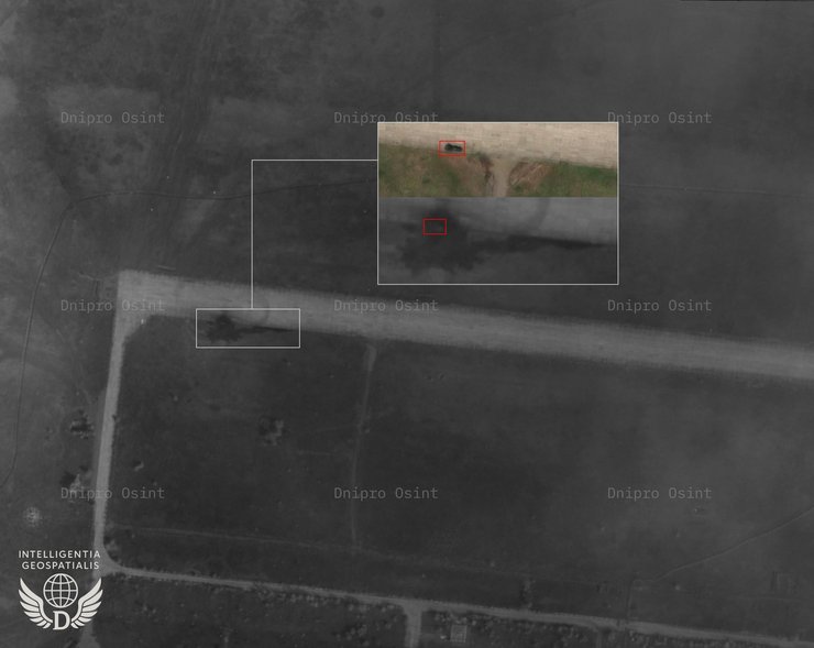 Спутниковый снимок последствий удара RAM-2X по ЗРГК Панцирь-С1