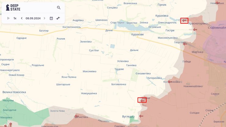 Бої на Донбасі, Курахове, карта, 9 вересня, DeepState
