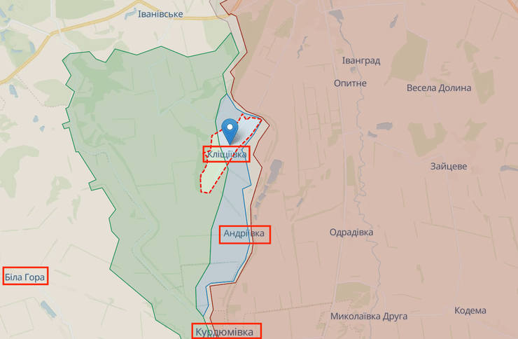 карта боевых действий, Клещиевка, Белая Гора, Андреевка, Курдюмовка