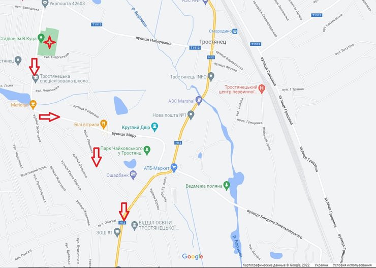 Тростянець маршрут