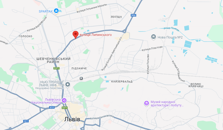 Вулиця Липинського на мапі