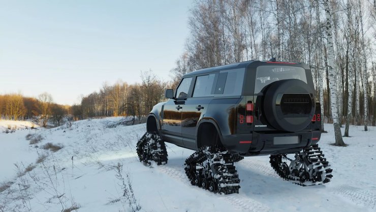 Land Rover Defender с гусеницами