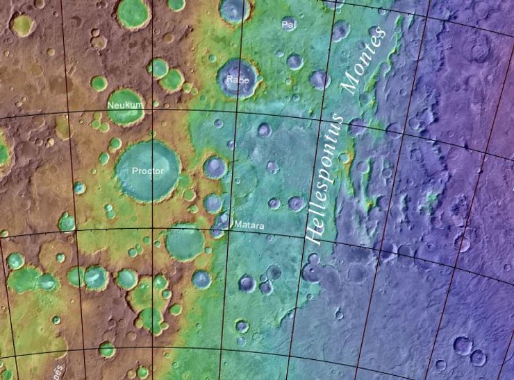 кратер Матара, Марс