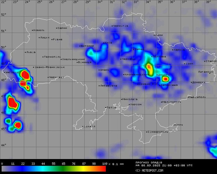 Карта опадів на 8 вересня