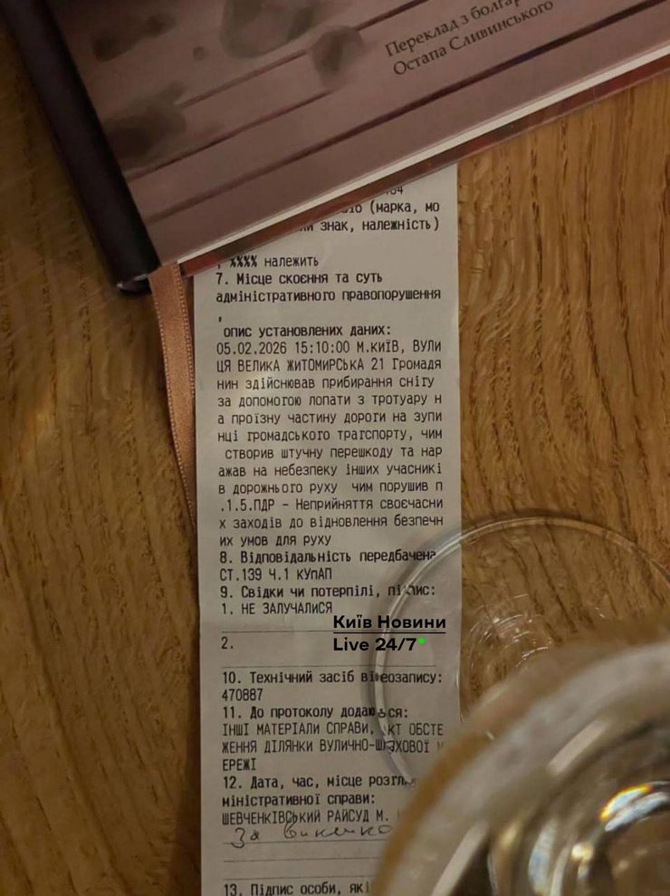 За прибирання снігу у Києві чоловік отримав штраф Штраф за прибирання снігу у Києві