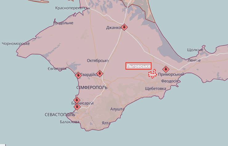 Крим вибухи, вибухи в Криму, карта бойових дій, Льговське, село Льговське, вибухи Льговське