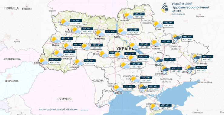 Прогноз погоды, 23 июня, карта