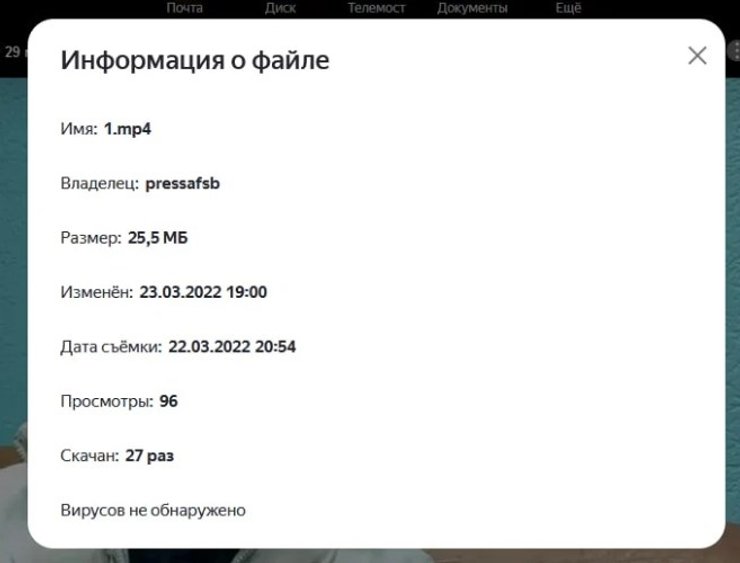 Информация о владельце видео на "Яндекс.Диске"