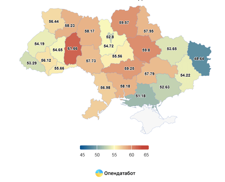 карта Украины, открытие ФЛП женщинами по областям