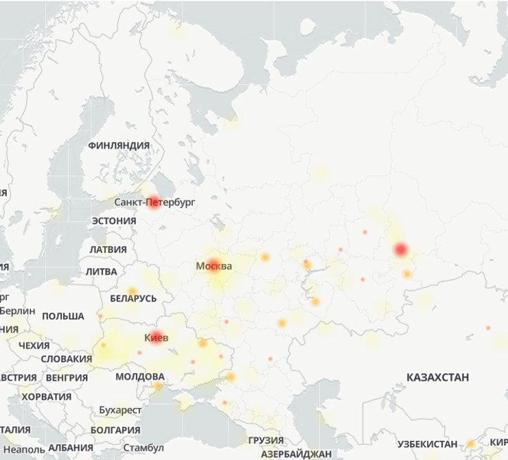 карта ошибок Telegram, сбой работы Telegram, мессенджер Telegram, DownDetector