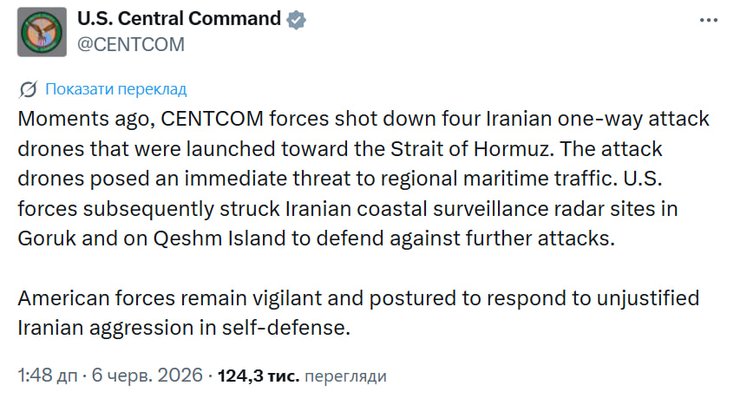 повідомлення CENTCOM