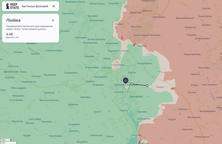 Карта фронта в Купянске-Узловом, 29 января, DeepState