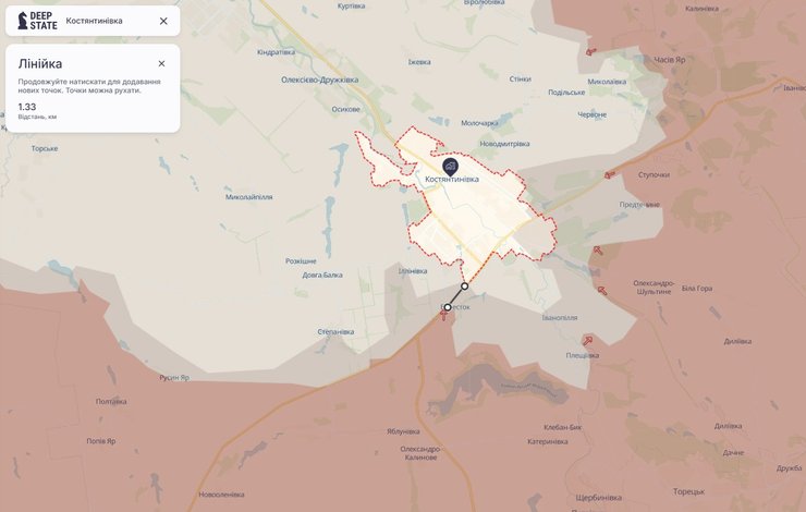 ситуація у Костянтинівці Донецької області, 21 квітня, DeepState