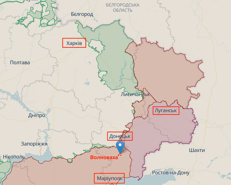 Маріуполь, Донецьк, Волноваха, Харків, Луганськ, карта бойових дій