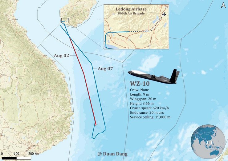 Карта польотів китайських БПЛА