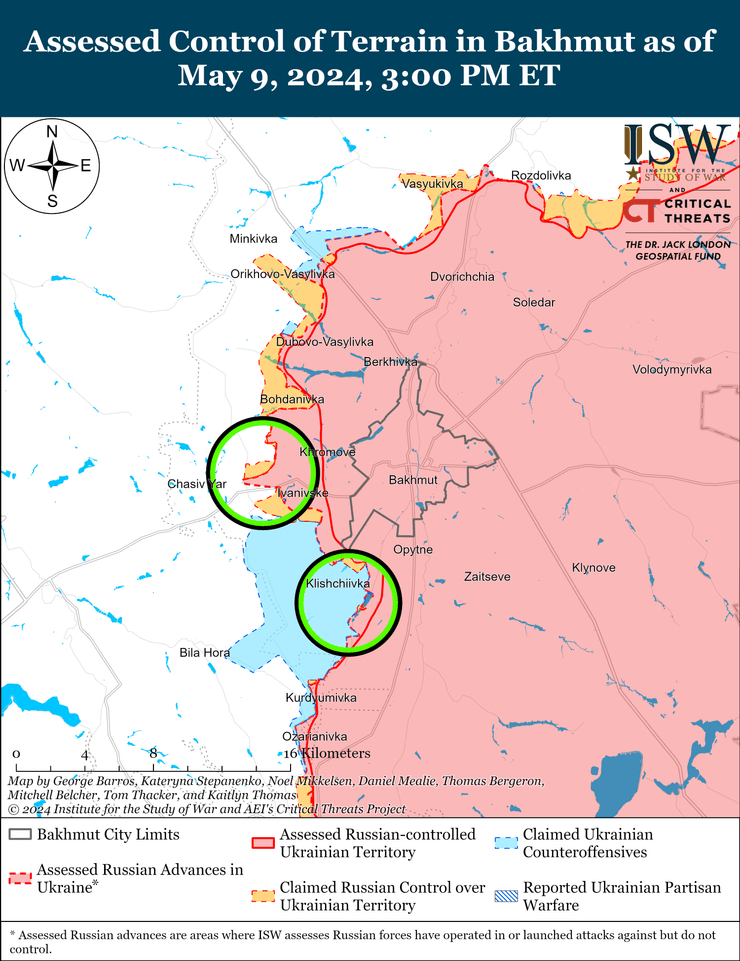 Бої на сході, карта, 10 травня, ISW, Бахмут