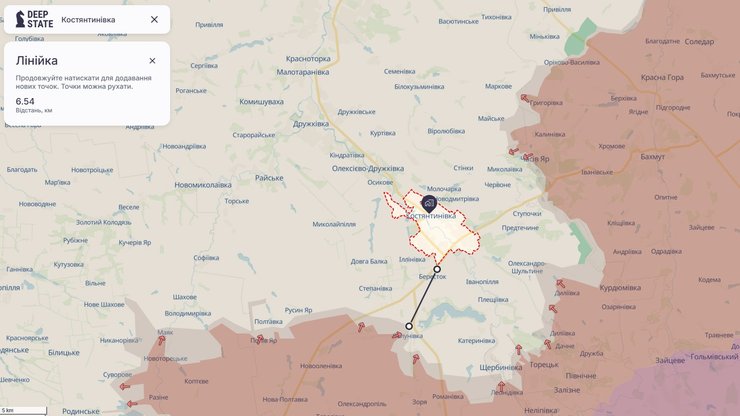 Наступление РФ на Константиновку по состоянию на 29 июля, карта