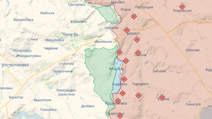 бахмут, клещиевка, андреевка, карта боев, ситуация под Бахмутом
