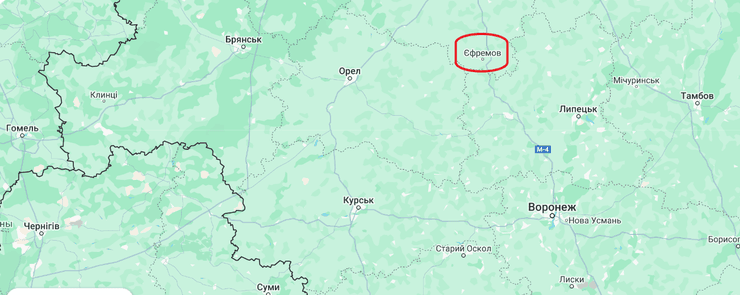 Місто Єфремов на мапі