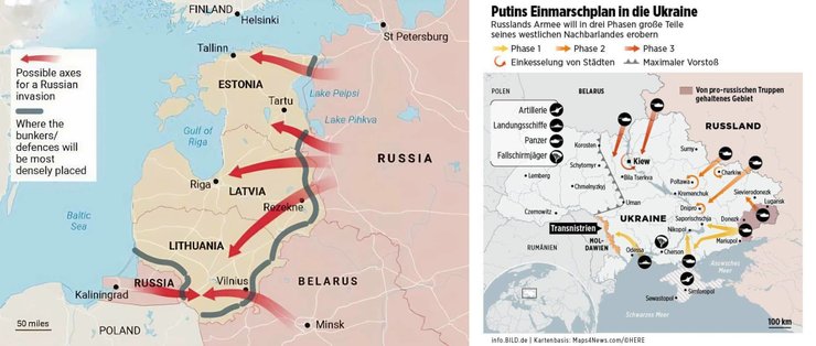 Карта планування вторгнення путіна до трьох країн Балтії