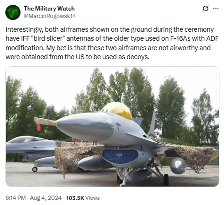 допис про передані F-16 у мережі