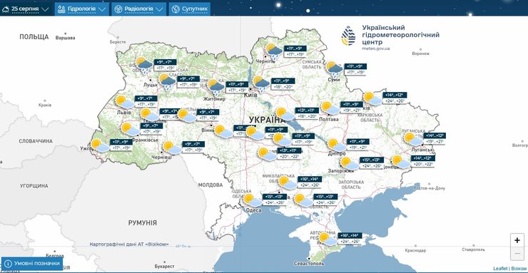 погода украина 25 августа