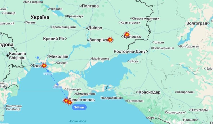 Карта ударів ЗСУ в ніч на 23 лютого