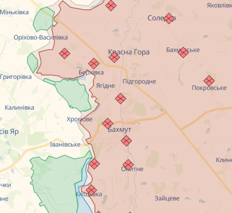 Карта боевых действий, Бахмут, бои