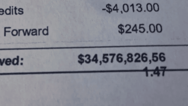 Мужчина получил счет на 34 млрд долларов, счет, деньги, задолжал денег, ошибка в компьютере, просроченный платеже, проценты,