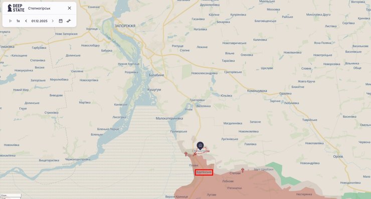 Карта з лінією фронту у Кам'янському, Степногірську, Запоріжжі, DeepState