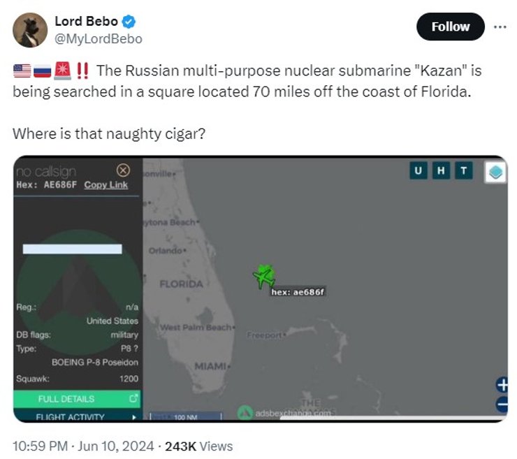Наблюдатели следят за перемещением самолета P-8 Poseidon