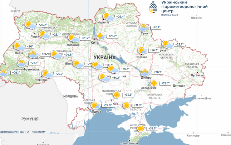 карта погоди в Україні 10 серпня