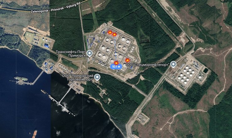 Карта влучань дронів ЗСУ у порту Приморська 23 березня