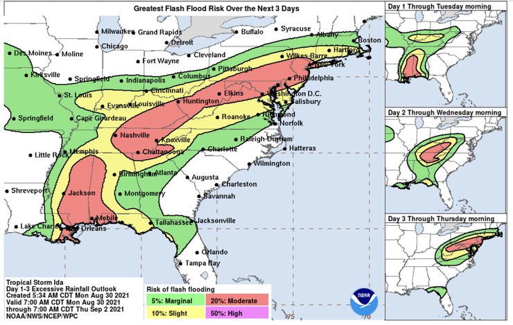 ураган ида, карта, наводнения, сша